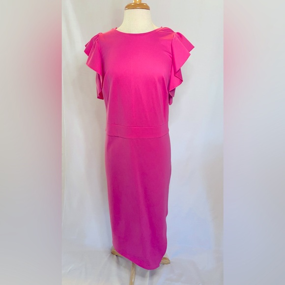 Hot pink ruffle sleeve plus size 2x asymmetrical dress - Picture 1 of 10